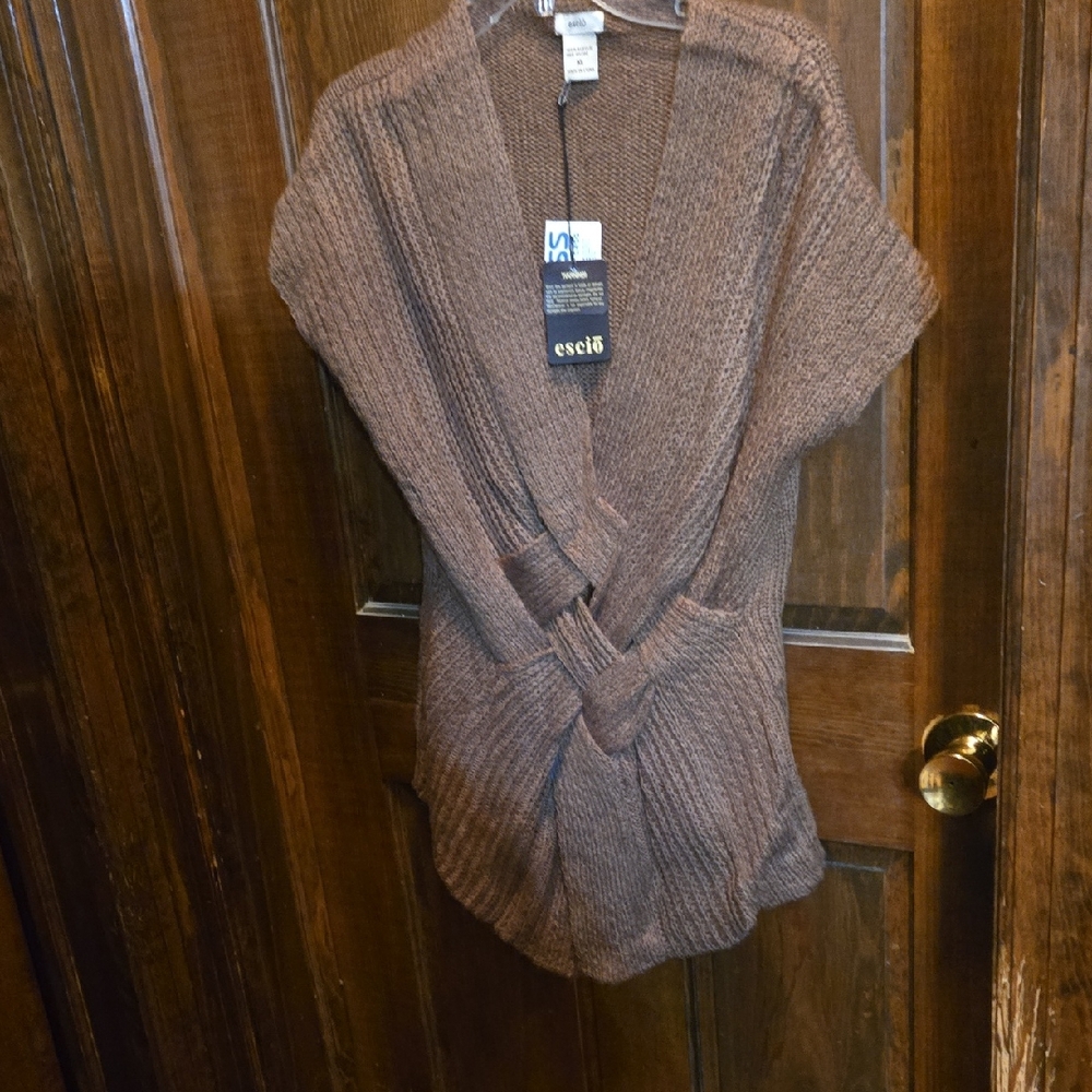 Escio Brown Chunky Knit Cardigan with Tie Waist NWT